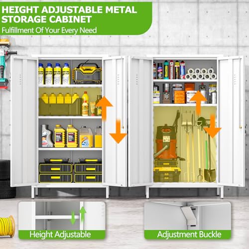 Image of PAOFIN 47 inch Metal Storage Locker, Lockable Employees Metal Locker with 2 Door and Adjustable Shelves, Steel Locker for Home, School, Office, Gym (White)
