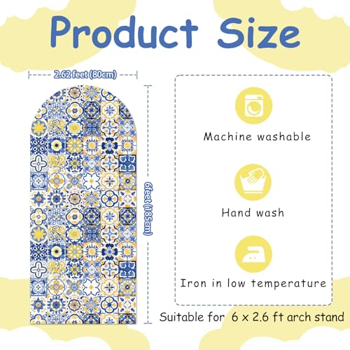 Mediterranean Blue Tiles Lemon Arch Backdrop Cover Italian Lemon Backdrop 6ft Arch Covers Stretchy Spandex Fitted Tile Arch Stand Cover for Mediterranean Wedding Bridal Shower Bachelorette Party Decor by Tarndom - Used condition - Image 5
