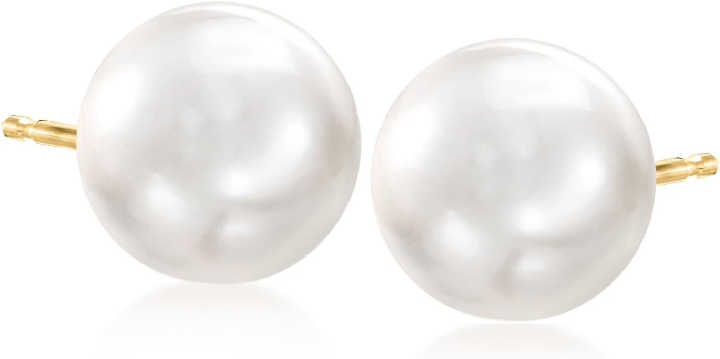 Ross-Simons 12-13mm Cultured Button Pearl Stud Earrings in 14kt Yellow Gold
