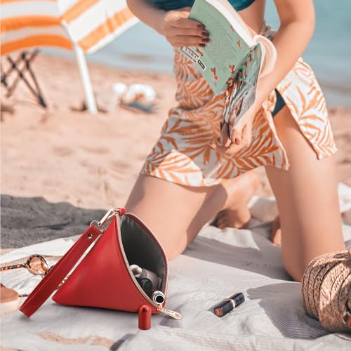 Image of Women Synthetic Leather Clutch Wallet Triangle Wristlet Purse with Wrist Strap