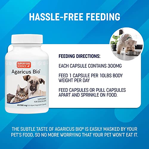 Atlas World Agaricus Bio, Agaricus Blazei For Pet Immune System Support, Cat And Dog Immune Booster, Organic Agaricus Blazei Mushroom Supplement For Dogs And Cats, 300 Mg, 60 Vegetable Capsules #TOP7
