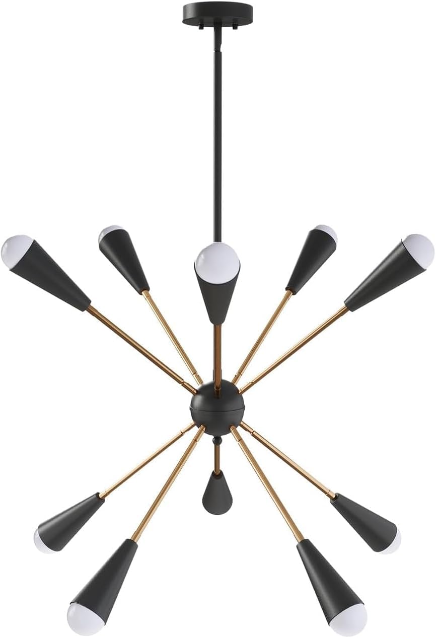 SXECAEPS Modern creative chandelier Modern 6-Light Sputnik 24.4 inch Black Finish Pendant Light Fixture with Brass Iron Arms Farmhouse Adjustable,