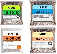 Genérico Kit Npk Cultivo 10.10.10 + 04.14.08 + 20.05.20 + Uréia Hortaliças Flores Rosas do Deserto Suculentas Jardins Adubo (2 Quilogramas)