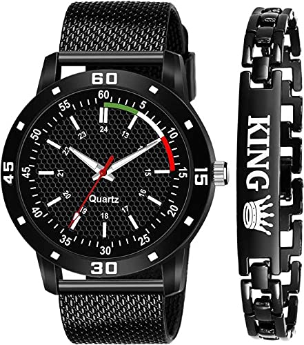 Evax Mens Stylish Black Analog Watch & King Braclet Combo (B09HL4DH6H) Amazon Price History, Amazon Price Tracker