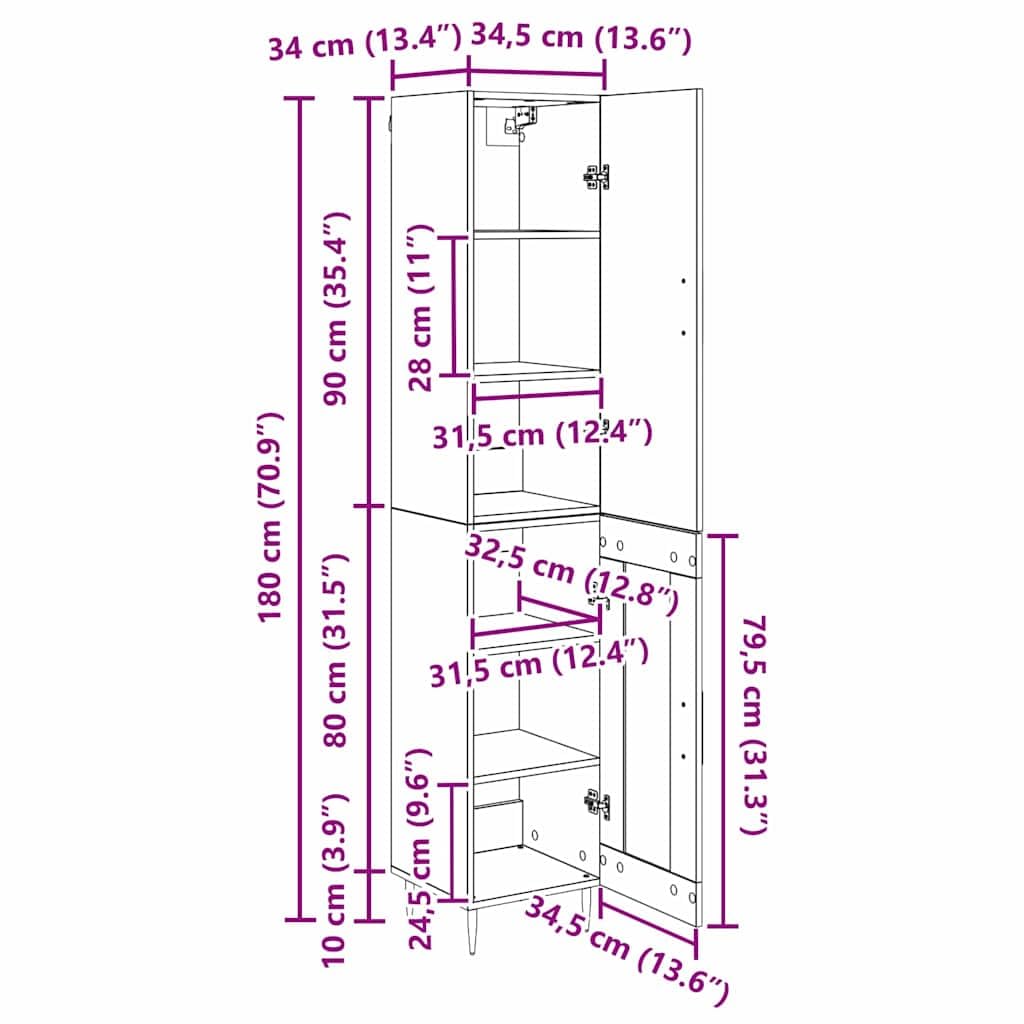 Highboard Lot de 2 buffets en bois vieilli avec portes et étagère, meubles modernes pour salon, salle à manger, armoire de rangement étroite, commode rustique pour l'ordre et le rangement