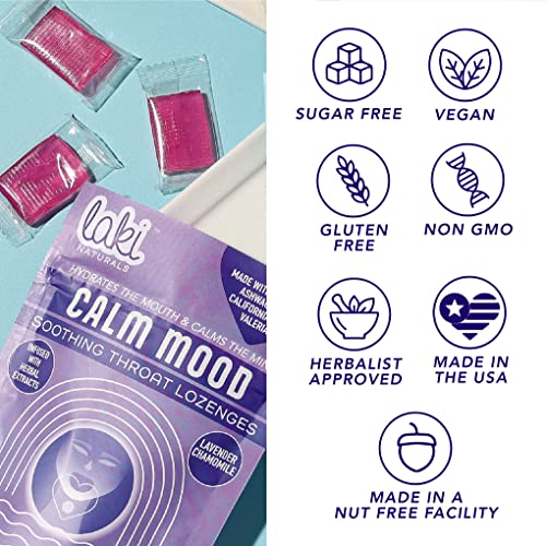 Laki Naturals Lavender Chamomile Calm Mood Functional Herbal Lozenges (14Ct) Throat & Calming Hard Candies With Magnesium, Ashwagandha, California Poppy & Valerian. Vegan, Sugar Free, Gluten Free #TOP4