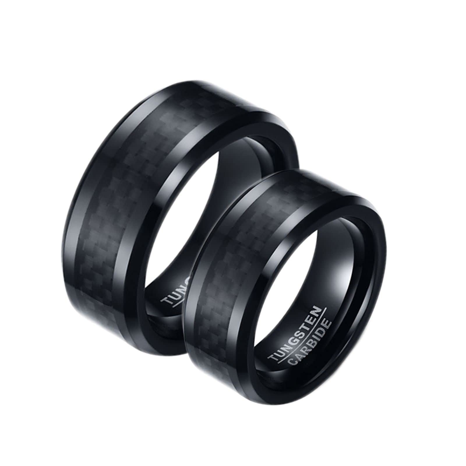 Anillos Tungsteno,Anillos Compromiso Baratos Pareja 8MM Anillo Negro con Fibra de Carbono