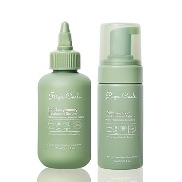 Rizos Curls Hair Lengthening Treatment Serum and Thickening Foam 2-in-1 Treatment + Styler, Improve Hair Thickness, Reduces Breakage, Boosts Volume At Roots & Improves Hair Health