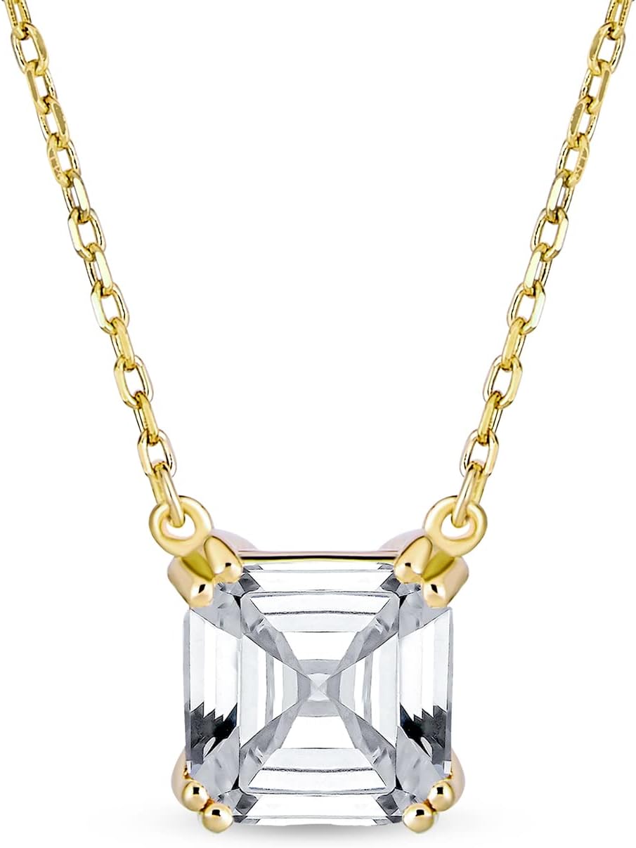 Classic Bridal Jewelry Set 2-4 CTW Solitaire Square Cubic Zirconia AAA CZ Royal Asscher Cut Drop Stud Earrings Pendant For Women Rose 14K Yellow Gold Plated .925 Sterling Silver