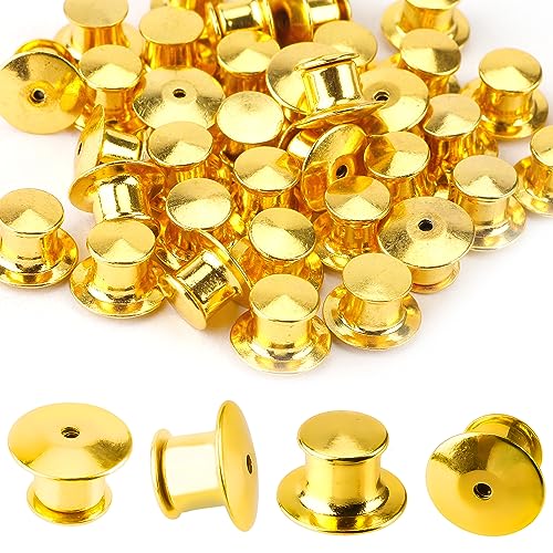 Metal Pin Backs, Locking Pin Backs, 30 Pieces Pin Holder Keepers Clasp Needle Back Lock Flat Head clamp Badge Fastener Tie Tack Lapel Brooch Enamel Lapel Pins Lock and DIY Crafts,Without Needle - Gold