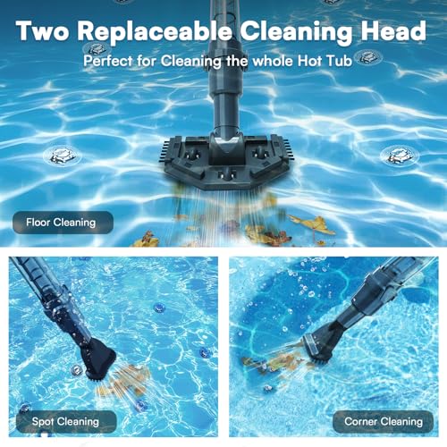 Image of PoolMr Handheld Pool Vacuum for Above Ground Pool & Hot Tub Vacuum, with 2 Brush Heads, 90 Mins Running Time, 13.2 Gallons /Min Powerful Suction, Ideal for Cleaning Debris and Sand Underwater, Black