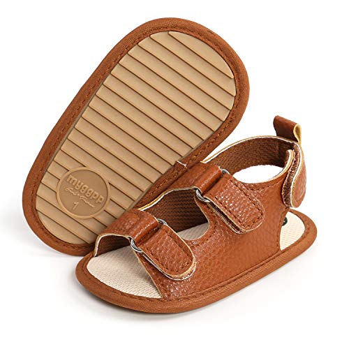 SOFMUO Unisex Baby Girls Boys Sandals Premium Soft Anti-Slip Rubber Sole Infant Summer Outdoor Shoes Toddler First Walkers(A4/Brown,0-6 Months)
