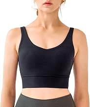 Womens V Neck Longline Sports Bra, U Back Wirefree Padded Workout Fotness Yoga Bras