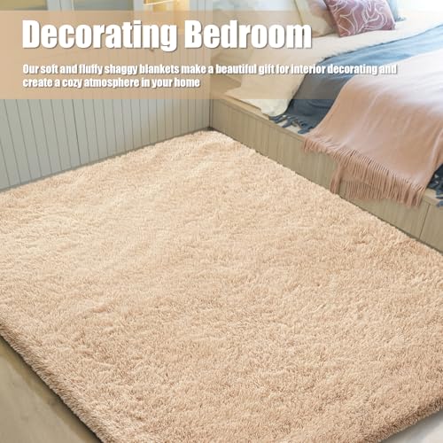 Shag Area Rug for Bedroom 3x5,Beige Fluffy Area Rugs for Living Room,Soft Fuzzy Rug Non-Shedding Indoor Plush Carpet for Kids Bedroom Nursery Dorm Home Decor