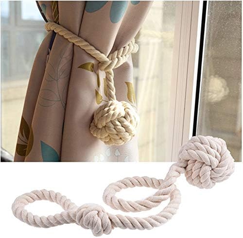 Himtop A Pair of Curtain Rope Tiebacks Hand Knitting Curtain Tie Back with Single Ball Beige for Home Decoration (2PCS)