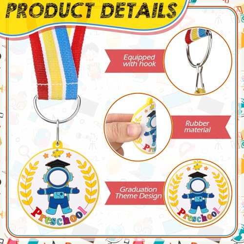 Landical 6 Pcs Preschool Pre-k Graduation Medal for Kids Bulk with Rainbow Neck Ribbon Kindergarten Grad Award Medals for School Students Grad Gifts Party Decorations(Astronaut) — view 3
