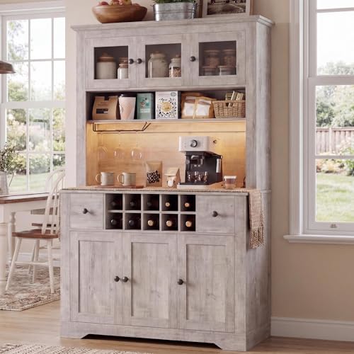 GAOMON 69" Pantry Cabinet with LED Light & Charging Station,