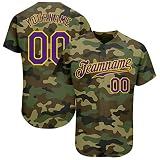 Custom Name Team Name Number Personalized Camo Purple-Gold Authentic Salute 2 Service Active Baseball Jersey for Men and Women, Personalized Team Name Number Button Down Women’S Baseball Jersey