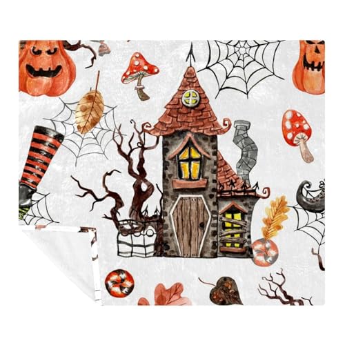 Couverture polaire douce Spooky Castle plaid lit sofa microfibre légère 150 x 130 cm