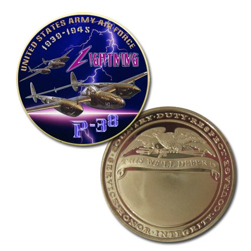 USAAF P-38 Lighting Colorzied Printed Challeng Coin