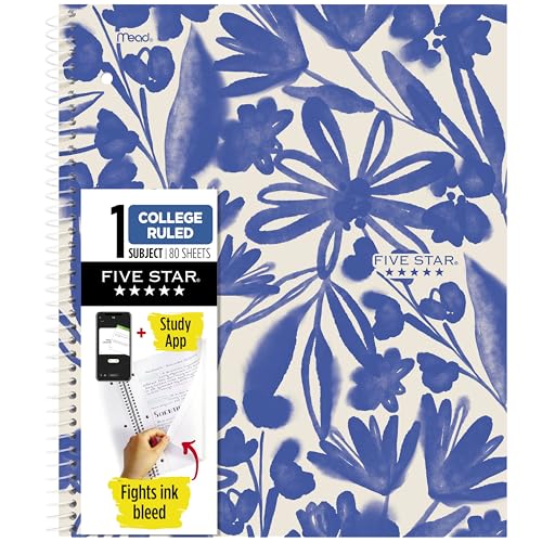 Five Star Spiral Notebook + Study App, 1 Subject, College Ruled Paper, 8-1/2' x 11', 80 Sheets,...
