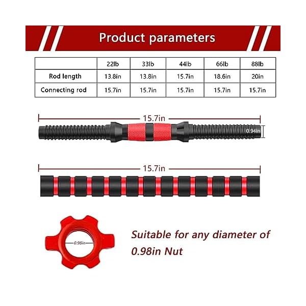 Dumbbell-Handle-set for 1inch Wide Weight Plates Dumbbell Bars, Durable Threaded Barbell Handles Adjustable Weightlifting Accessories for Training Sport Workout Gym - Image 3