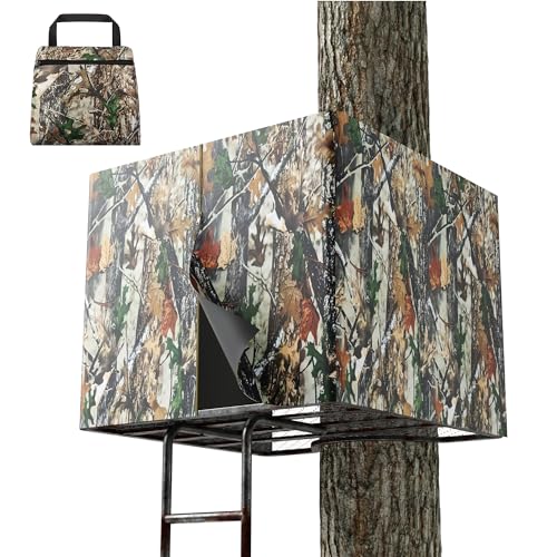 Lenotos Hunting Tree Stand Blinds Kit, Treestands Camo Blind Cover Universal, Camouflage Ground Blind Ladder Stand Blind Accessories with Zipper Storage Pocket for Deer Turkey Hunting