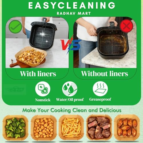 Image of 100 PCS Air Fryer Paper Sheets 8 inch | Disposable Oil-Proof Parchment Liners Non-Stick Square Paper for Air Fryer, Baking, Frying, Cooking, Roasting & Microwave Use (Square)