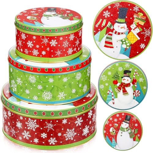 3 Pcs Christmas Cookie Tins with Lids for Gift Giving Tin Contain...