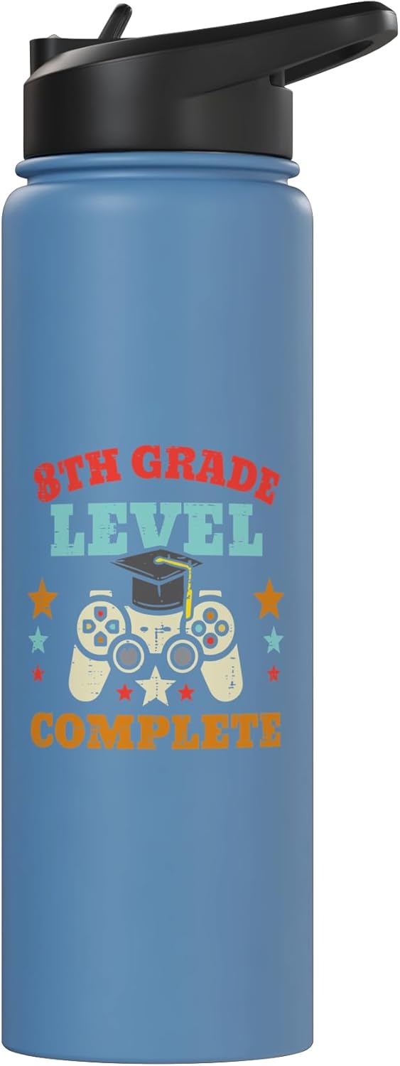 8th Grade Level Complete School Graduation Boys Video Gamer Stainless Steel Insulated Water Bottle