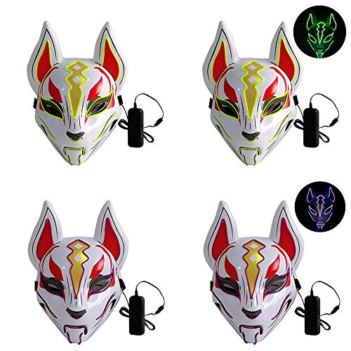 Mufern 10 cores raposa máscara facial completa luzes de néon festa de halloween abajur led escuro br