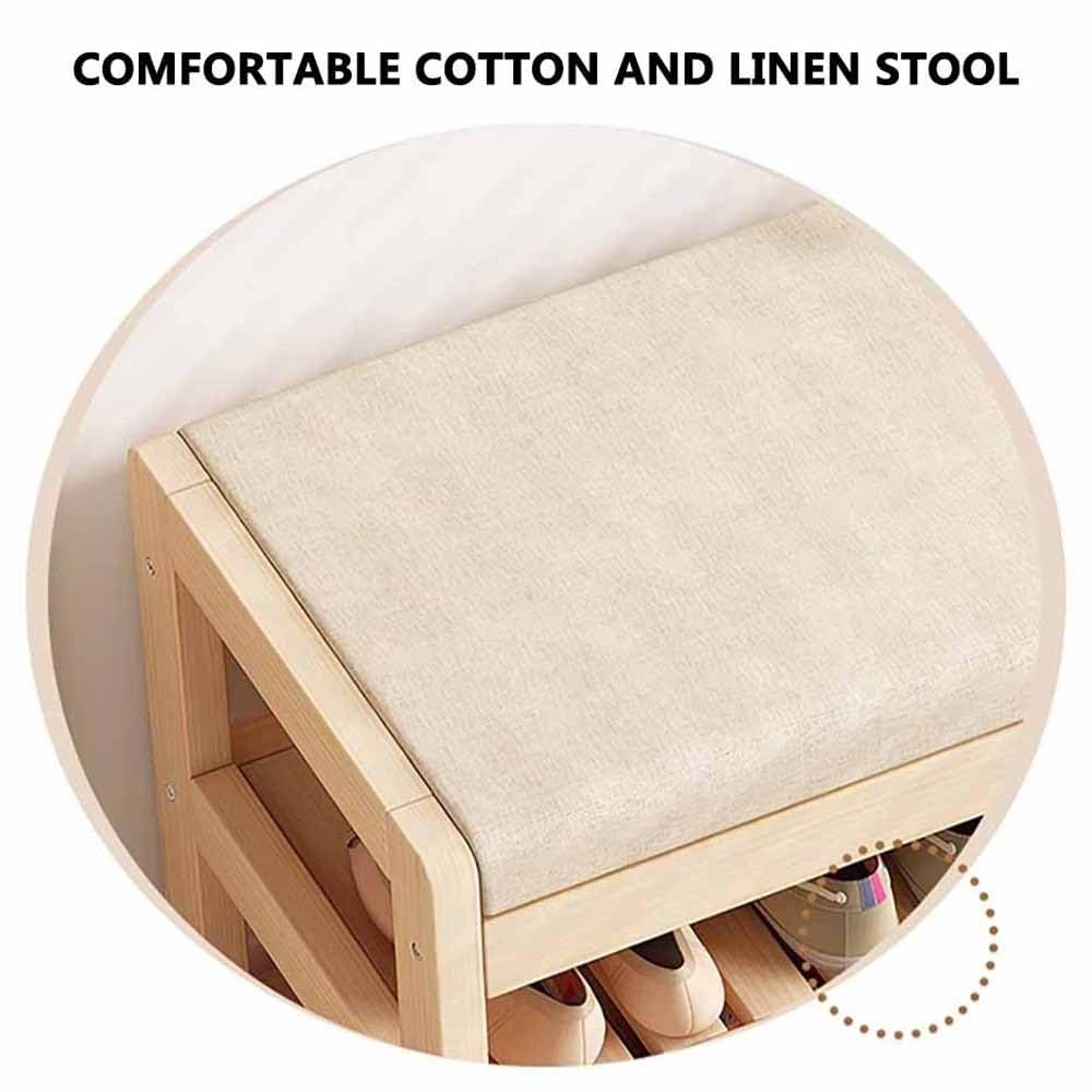 Zapatero de bambú con cojín, 2 Niveles, Capacidad de 80 kg, Elegante Mueble de Entrada para Pasillo, Dormitorio y Sala de Estar - 61 x 31 x 47 cm