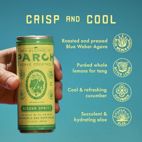 Image of PARCH Sedona Spritz Non Alcoholic Cocktails (8.4 oz, 8-Pack) - Cucumber & Aloe Mocktails with Adaptogens - Plant Based, Vegan, Functional and Gluten-Free Non Alcoholic Spirits with Agave, Hibiscus, & Lime