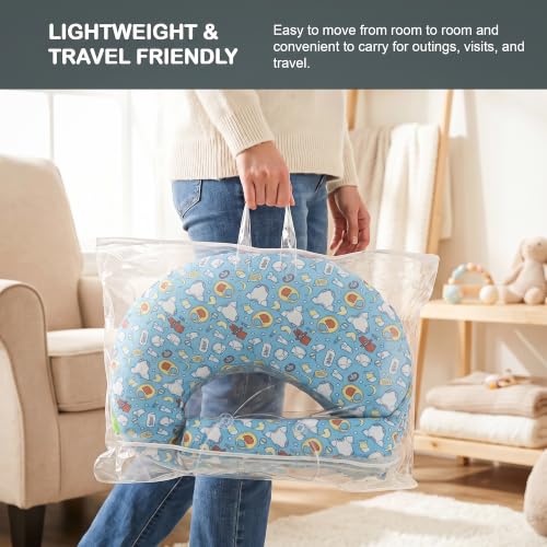 Image of BAYBEE Feeding Pillow for New Born Baby with Foldable Breastfeeding Cover | Feeding Cover for Nursing Mom with Adjustable Velcro & Back Support | Nursing Pillow with Removable & Washable (Blue)