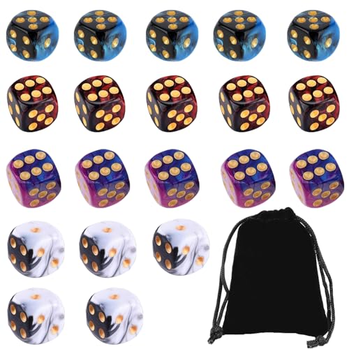 Image of 20 Pcs Colored d6 Dice, Warhammer Dice, 16mm Polyhedral Dice Set For Playing Board Games Math Learning (Red, Bule, White, Purple-Blue)