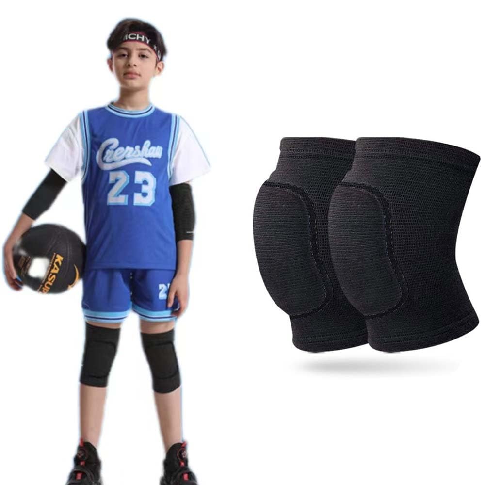 YLUFAC Kids Knee Pads, 3cm Thick Sponge Extra Protection for Volleyball, Dance, Yoga, Anti-Slip Knee Guards for Children, Black, S Size (1 Pair)