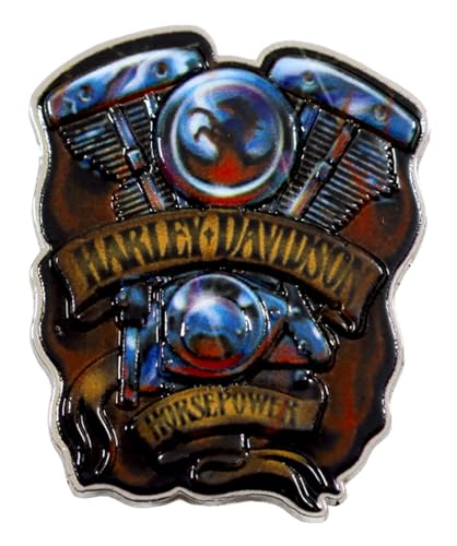 Harley-Davidson 1.5 inch. Chrome Horsepower Engine Metal Pin, Silver Finish