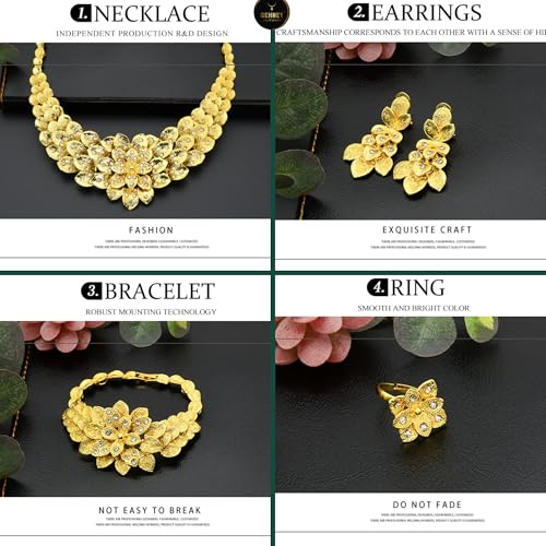 Image of GEHNEY joy of jewels 24k Gold Plated Choker Jewellery Set for Women - Earrings Ring & Bracelet Gold Necklace Set for Women Stylish - Bridal Necklaces for Women Golden with Cubic Zirconia CZ Stones