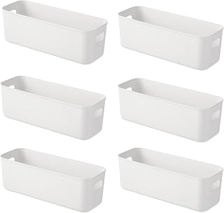 6 Storage Box Plastic 11cm Narrow Border Storage Basket Drawers Tight Storage Organizer Drawer Baskets Storage for Shelf Kitchen Bathroom Plastic Box 28×10×11cm (White)