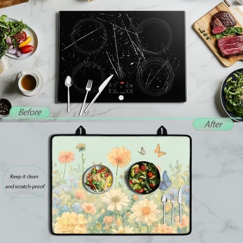 Image of Daisy Floral Butterfly Gas Burners Top Covers Non-slip Extra Large Stove Top Cover for Electric Waterproof Rubber Base Surface Heart Resistant Oven Cover Mat 30x21 Inch Easy to Storage