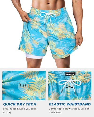 Image of SURF CUZ Mens Swim Trunks with Compression Liner Swim Shorts 7 inch Swimming Trunks Stretch 7 Inch Swim Suits Quick Dry