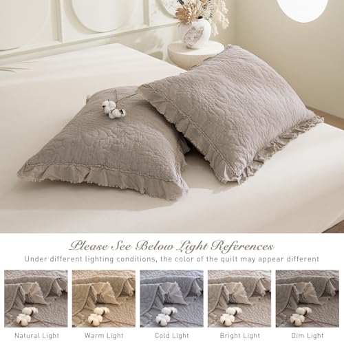 Sanracie Oversized King Quilt Set(120"x120"), California King Bedspread Sets, Shabby Rustic Chic Washed Cotton Coverlet Bedding Summer Spring, Oversized Lightweight Quilt with 2 Shams, Linen, 3PCS - Image 6