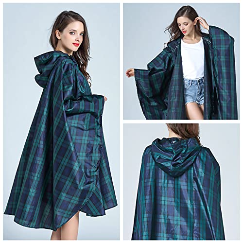LAMA Mode Regenponcho Unisex Regenmantel Atmungsaktiv Regencape Leicht Regenjacke Regenschutzbekleidung Raincoat als Picknickdecke Sonnensegel für Herren Damen Wandern Camping Reisen, Grün kariert