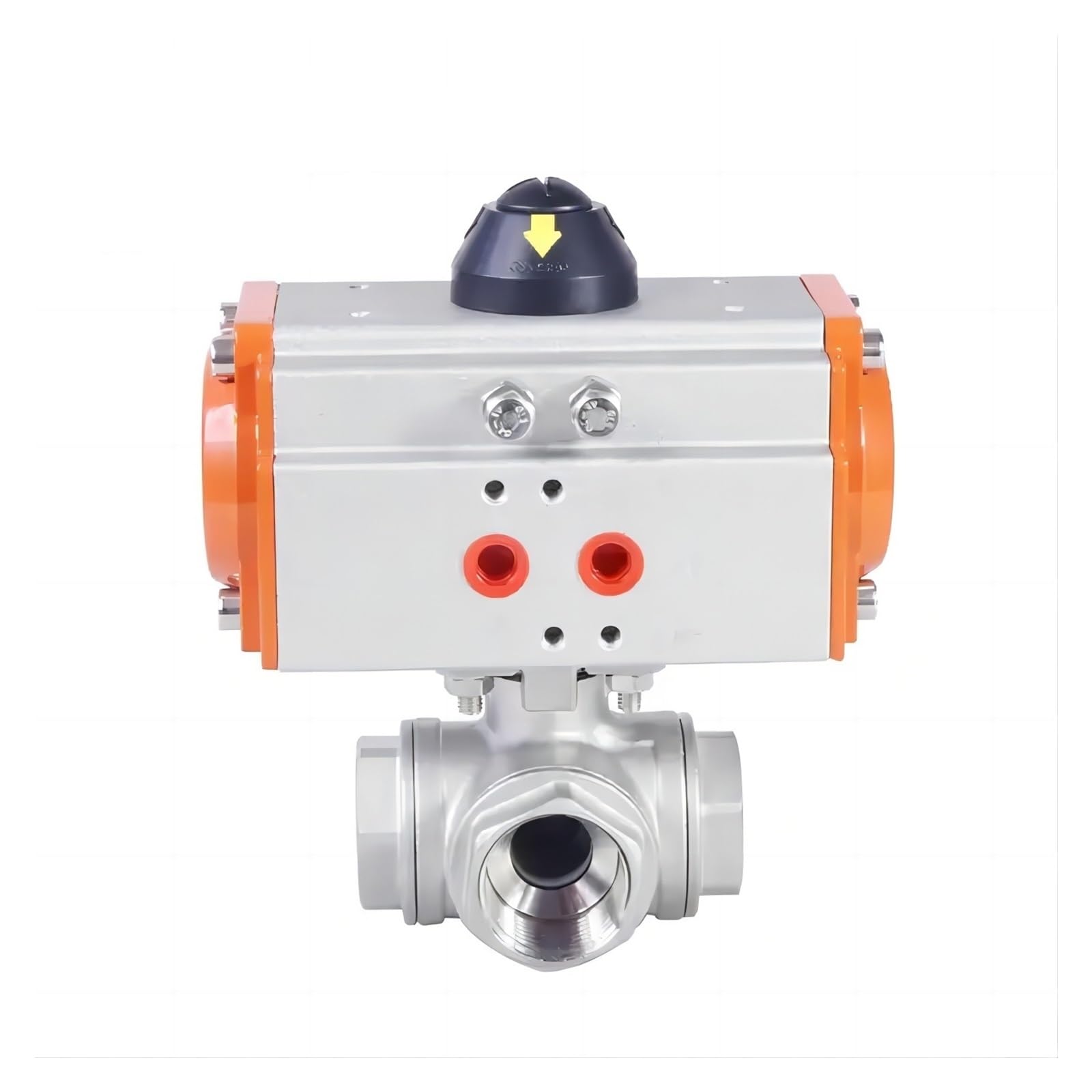 DN50 304 Stainless Steel 3 Way High Platform Pneumatic Ball Valve with Double Acting Cylinder