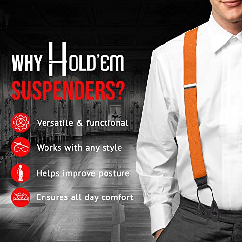 HOLD'EM Tuxedo Suspenders for Men Black Genuine Leather Button End 1.25 Inches Mens Braces Suspenders- Orange (Regular 46" Long) - Thumbnail 6