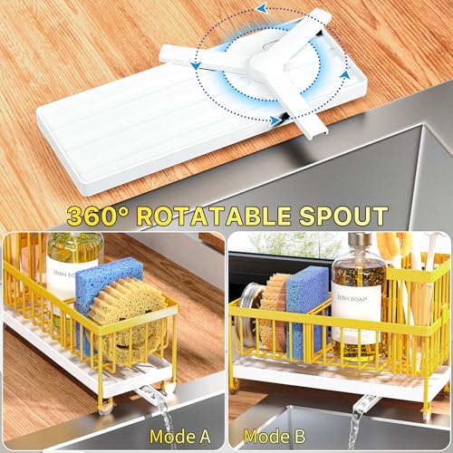 Image of Cisily Sponge Holder for Kitchen Sink, Sink Caddy Organizer with High Brush Holder, Kitchen Countertop Organizers and Storage Essentials, Rustproof 304 Stainless Steel (Yellow, 9.25″)