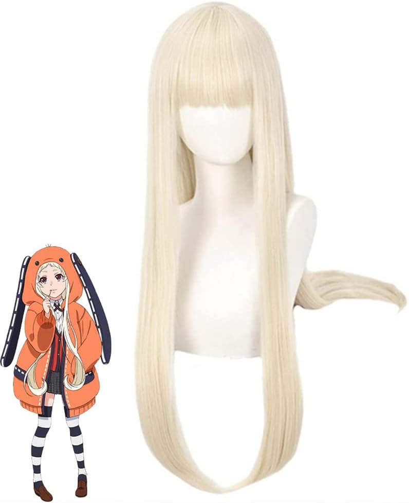 Anime Yomoduki Runa Cosplay Wig Halloween Costume Wig Golden Long Straight Hair