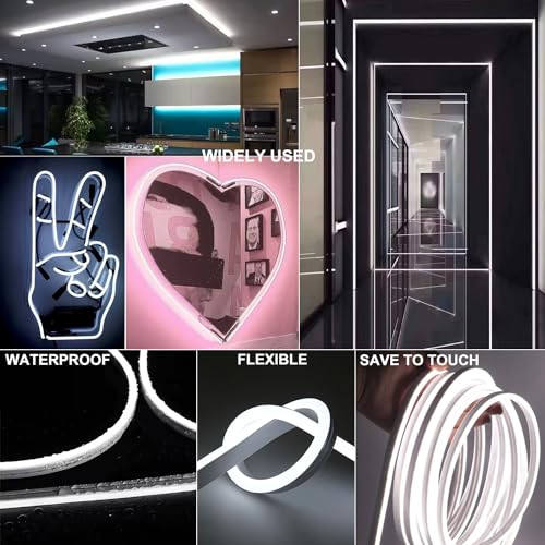 Image of 16FT Silicone LED Strip White Spotless Under Cabinet | 5M /16ft silicone strip, no light spots Plug-in step dimming. Self-adhesive for kitchen, bathroom, mirror, bedroom. IP65.