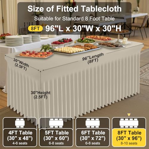 Image of Smiry 2 Pack Spandex Elastic Fitted Table Cloth Skirt for 8FT Table | Stretch Washable Table Cloth, Banquet Table Cover for Wedding, Party, Indoor & Trade Shows, (Taupe, 96Lx30Wx30H)