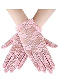 SATINIOR Lace Gloves for Women Tea Party Short Lace Gloves Courtesy Dressy for Cosplay Dinner Party Evening(Pink)